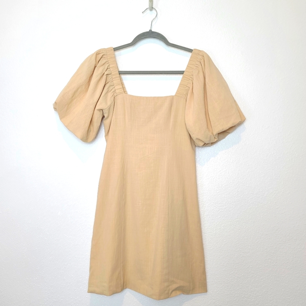 REVOLVE SNDYS Tuscany Cotton Mini Puff Sleeve Dress In Oat - Picture 3 of 9